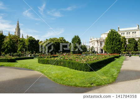 Beautiful Rose Garden in Vienna Volksgarten Park on Sunny Summer Day Beautiful Rose Garden in Vienna Volksgarten Park on Sunny Summer Day 141784358