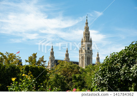Scenic View of Vienna City Hall from Volksgarten Park Austria Scenic View of Vienna City Hall from Volksgarten Park Austria 141784362