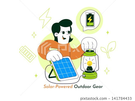 Solar Powered Outdoor Gear Vector Illustration Featuring Portable Solar Panels, Eco-Friendly Camping Equipment, and Renewable Energy Solutions Solar Powered Outdoor Gear Vector Illustration Featuring Portable Solar Panels, Eco-Friendly Camping Equipment, and Renewable Energy Solutions 141784433