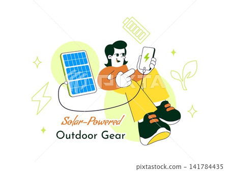Solar Powered Outdoor Gear Vector Illustration Featuring Portable Solar Panels, Eco-Friendly Camping Equipment, and Renewable Energy Solutions Solar Powered Outdoor Gear Vector Illustration Featuring Portable Solar Panels, Eco-Friendly Camping Equipment, and Renewable Energy Solutions 141784435