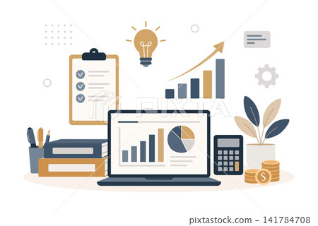 Business growth and financial planning with charts and laptop Business growth and financial planning with charts and laptop 141784708