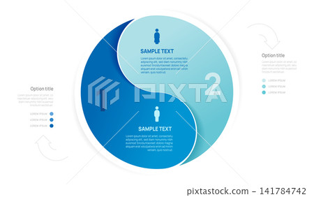 Venn diagram business infographic interlocking circle diagram template 2 options, presentation with Circular diagram elements. 141784742