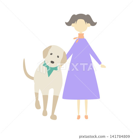 A dog and a girl standing side by side A dog and a girl standing side by side 141784809