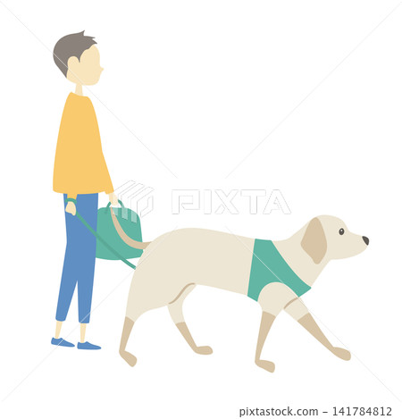 Boy walking a dog Boy walking a dog 141784812