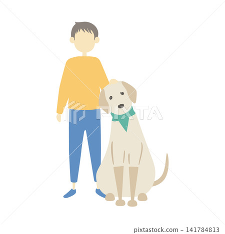 A boy stroking a dog's head. A boy stroking a dog's head. 141784813