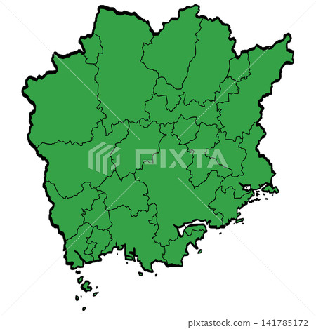 岡山縣地圖:市町村(綠色/筆觸風格) 岡山縣地圖:市町村(綠色/筆觸風格) 141785172