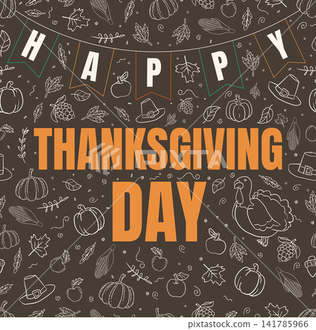 Happy Thanksgiving Day Doodle Chalkboard Poster Happy Thanksgiving Day Doodle Chalkboard Poster 141785966