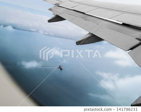 Airplane wing view over Tokyo Airplane wing view over Tokyo 141786231