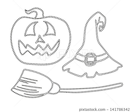 Vector isolated illustration of an exercise for developing writing skills. Preschoolers task to trace a Halloween. Vector isolated illustration of an exercise for developing writing skills. Preschoolers task to trace a Halloween. 141786342