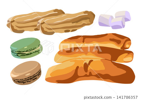 Vector isolated illustration of sweets set. 141786357