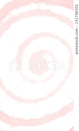 A rough circular spiral drawn with a coral pink watercolor brush and a transparent background. 141786502