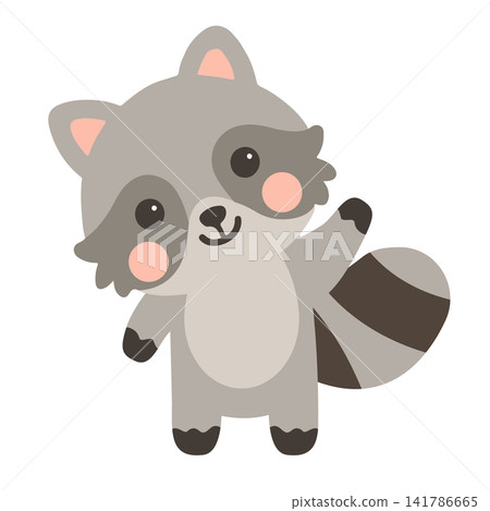 Raccoon waving paw smiling animal character Raccoon waving paw smiling animal character 141786665