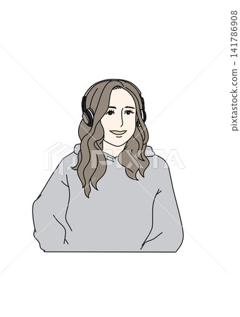 一位戴著耳機的女性的插圖 一位戴著耳機的女性的插圖 141786908