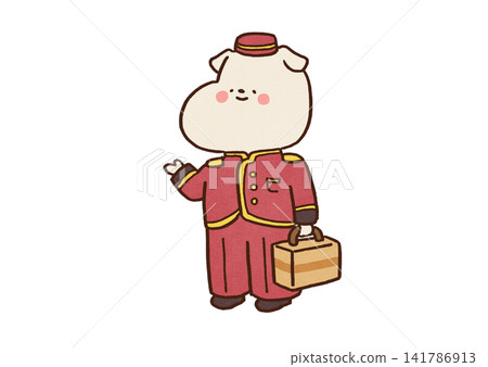 一隻狗充當酒店員工(行李員),為客人搬運行李並指引方向。 一隻狗充當酒店員工(行李員),為客人搬運行李並指引方向。 141786913