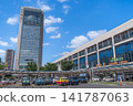 The station building at the west exit of Koriyama Station and the skyscraper "Big Eye" [In front of the station in Koriyama City, Fukushima Prefecture] 141787063