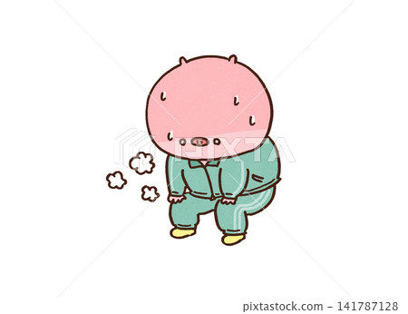 A pig in a tracksuit, sweating profusely and breathing heavily after exercise (lack of exercise). A pig in a tracksuit, sweating profusely and breathing heavily after exercise (lack of exercise). 141787128