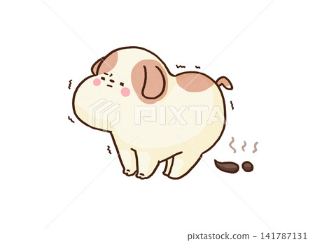一隻狗蜷縮起來,使出全身力氣排便(寵物排泄物) 一隻狗蜷縮起來,使出全身力氣排便(寵物排泄物) 141787131