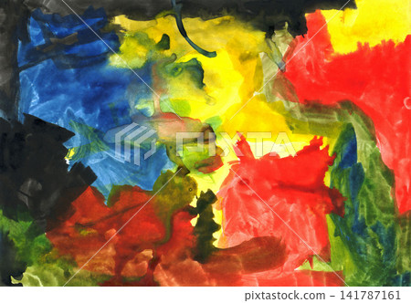 Bright multi-color abstract watercolor, gouache illustration. Red, yellow, blue, green, black blurry mixed spots of paint. Fantasy background for a banner, posters, prints. Bright multi-color abstract watercolor, gouache illustration. Red, yellow, blue, green, black blurry mixed spots of paint. Fantasy background for a banner, posters, prints. 141787161
