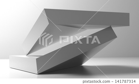 Abstract white geometric installation is in an empty studio room, 3d art Abstract white geometric installation is in an empty studio room, 3d art 141787314