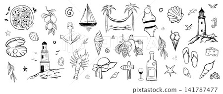 Mediterranean hand drawn vector illustration. Mediterranean hand drawn vector illustration. 141787477