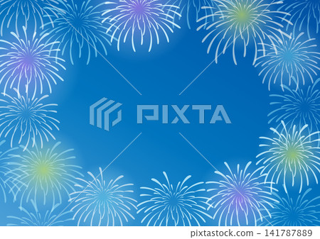 Summer fireworks frame, blue background Summer fireworks frame, blue background 141787889