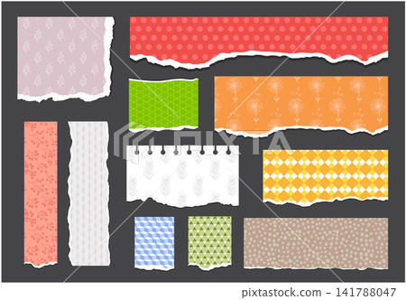 Collection of ripped notebook paper and scrapbook elements.  141788047