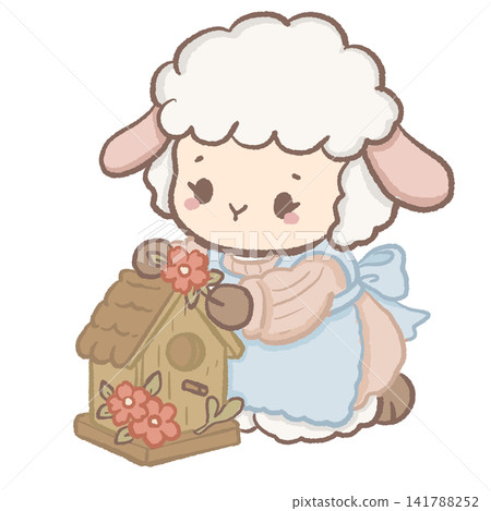 Cute Kawaii Chibi Lamb Decorating a Rustic Birdhouse with Flowers Cottagecore Clipart Illustration Cute Kawaii Chibi Lamb Decorating a Rustic Birdhouse with Flowers Cottagecore Clipart Illustration 141788252