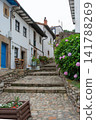 Beautiful street with traditional houses at Tazones, Asturias, Spain 141788269