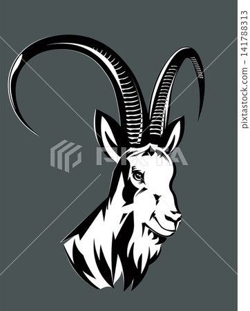 Chinese New Year 2027. Goat head design. Black and white image 141788313