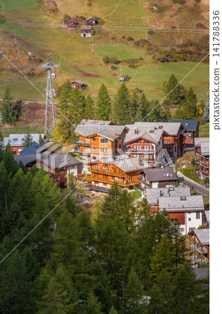 Zermatt Swiss Alps Switzerland mountain village with traditional wooden chalets Zermatt Swiss Alps Switzerland mountain village with traditional wooden chalets 141788336