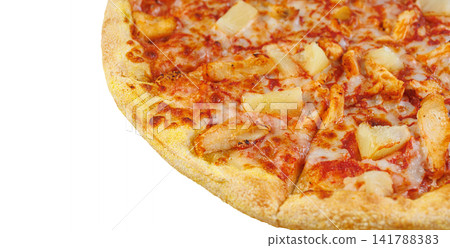Traditional Hawaiian Pizza with Cheese, Poultry and Tropical Fruit Traditional Hawaiian Pizza with Cheese, Poultry and Tropical Fruit 141788383