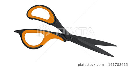 Sharp open Orange utility scissors for price discount and budget cutting concept Sharp open Orange utility scissors for price discount and budget cutting concept 141788413