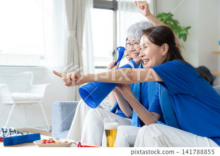 A senior female friend who watches soccer at home A senior female friend who watches soccer at home 141788855