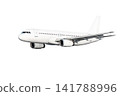 Modern passenger plane flies isolated on white background 141788996