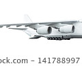 Unloading big heavy freight aircraft isolated on white background. The rear cargo compartment is open 141788997