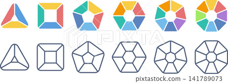 A set of colorful infographic assets divided by the corners of various polygons. A set of colorful infographic assets divided by the corners of various polygons. 141789073