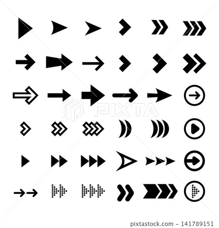 Set of style black vector right arrows isolated on white. Arrow vector set. Arrows vector illustration collection Set of style black vector right arrows isolated on white. Arrow vector set. Arrows vector illustration collection 141789151