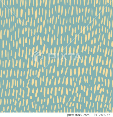 Seamless dash mark pattern with cream yellow brush strokes on teal blue background hand drawn abstract. 141789256