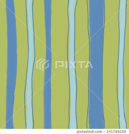 Seamless vertical stripe pattern with blue and light blue lines on olive green background hand drawn. Seamless vertical stripe pattern with blue and light blue lines on olive green background hand drawn. 141789289
