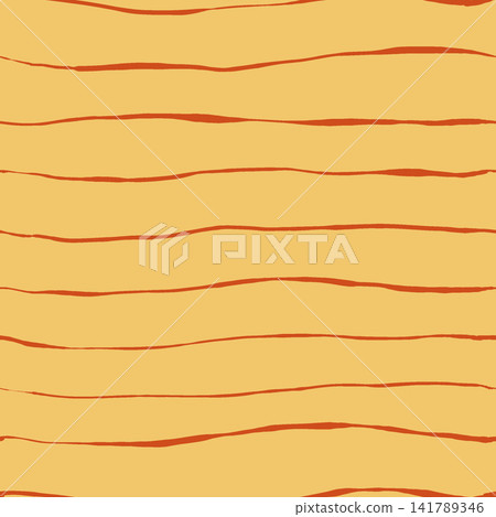 Seamless wavy stripe pattern with terracotta red lines on golden yellow background illustration. Seamless wavy stripe pattern with terracotta red lines on golden yellow background illustration. 141789346