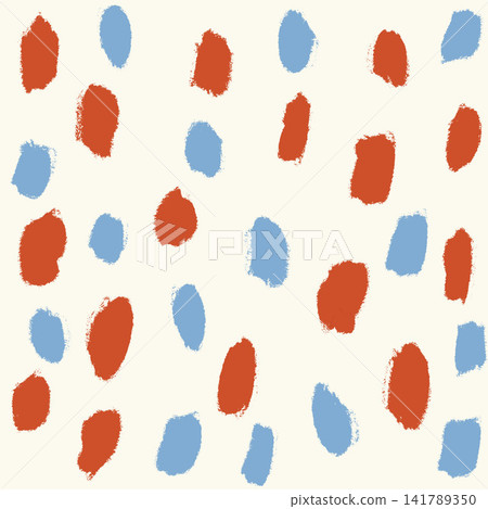 Seamless scattered brush stroke dot pattern with terracotta red and light blue spots on cream background hand drawn. Seamless scattered brush stroke dot pattern with terracotta red and light blue spots on cream background hand drawn. 141789350
