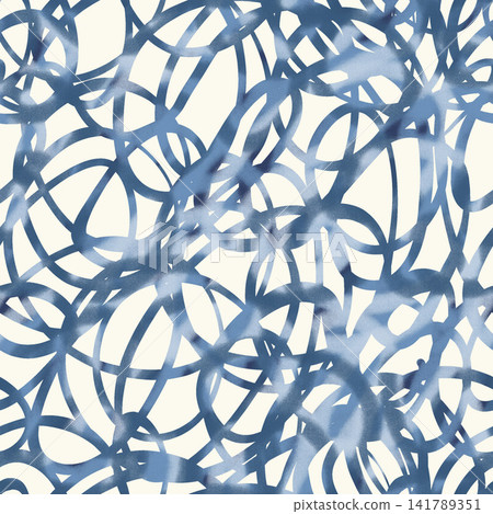 Seamless abstract scribble circle pattern with blue watercolor style loops on cream background hand drawn illustration. Seamless abstract scribble circle pattern with blue watercolor style loops on cream background hand drawn illustration. 141789351