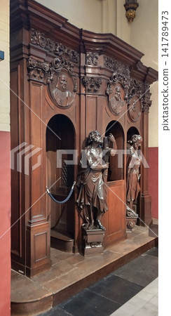 Notre Dame Cathedral, wooden confessional booth [Antwerp, Belgium] 141789473