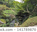 A Japanese garden's lush greenery and the clear, babbling stream create a harmonious Japanese landscape. 141789870