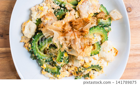 Goya Champuru: An Okinawan home-style dish made with tofu and eggs. Goya Champuru: An Okinawan home-style dish made with tofu and eggs. 141789875