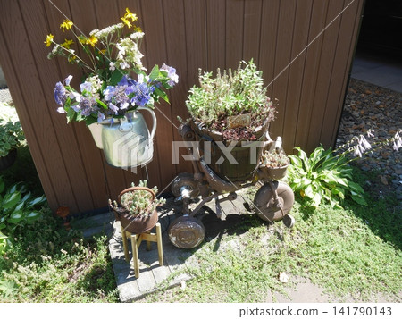 A garden decorated with cut flowers A garden decorated with cut flowers 141790143