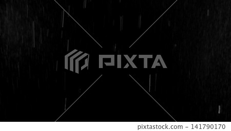 Motion blurred rain streaks isolated on a black background creating a realistic weather overlay with dynamic falling droplets perfect for visual effects compositing graphic design and atmospheric Motion blurred rain streaks isolated on a black background creating a realistic weather overlay with dynamic falling droplets perfect for visual effects compositing graphic design and atmospheric 141790170