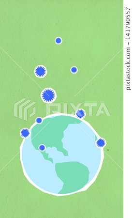 Global pandemic and coronavirus spread on planet earth illustration on green background Global pandemic and coronavirus spread on planet earth illustration on green background 141790557