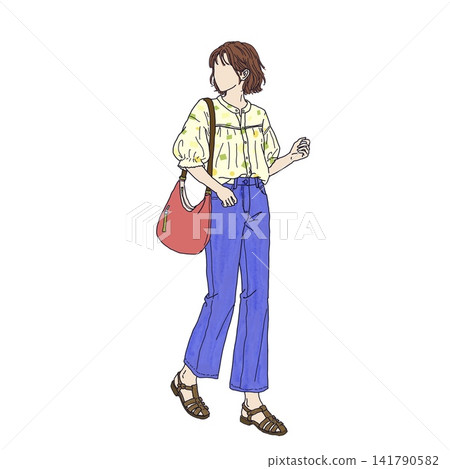 A stylish woman in casual summer attire A stylish woman in casual summer attire 141790582