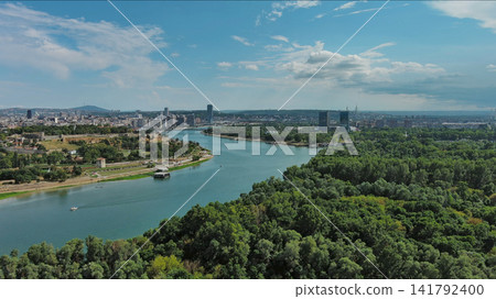 Belgrade Serbia isalnd and Sava and Danube rivers Belgrade Serbia isalnd and Sava and Danube rivers 141792400